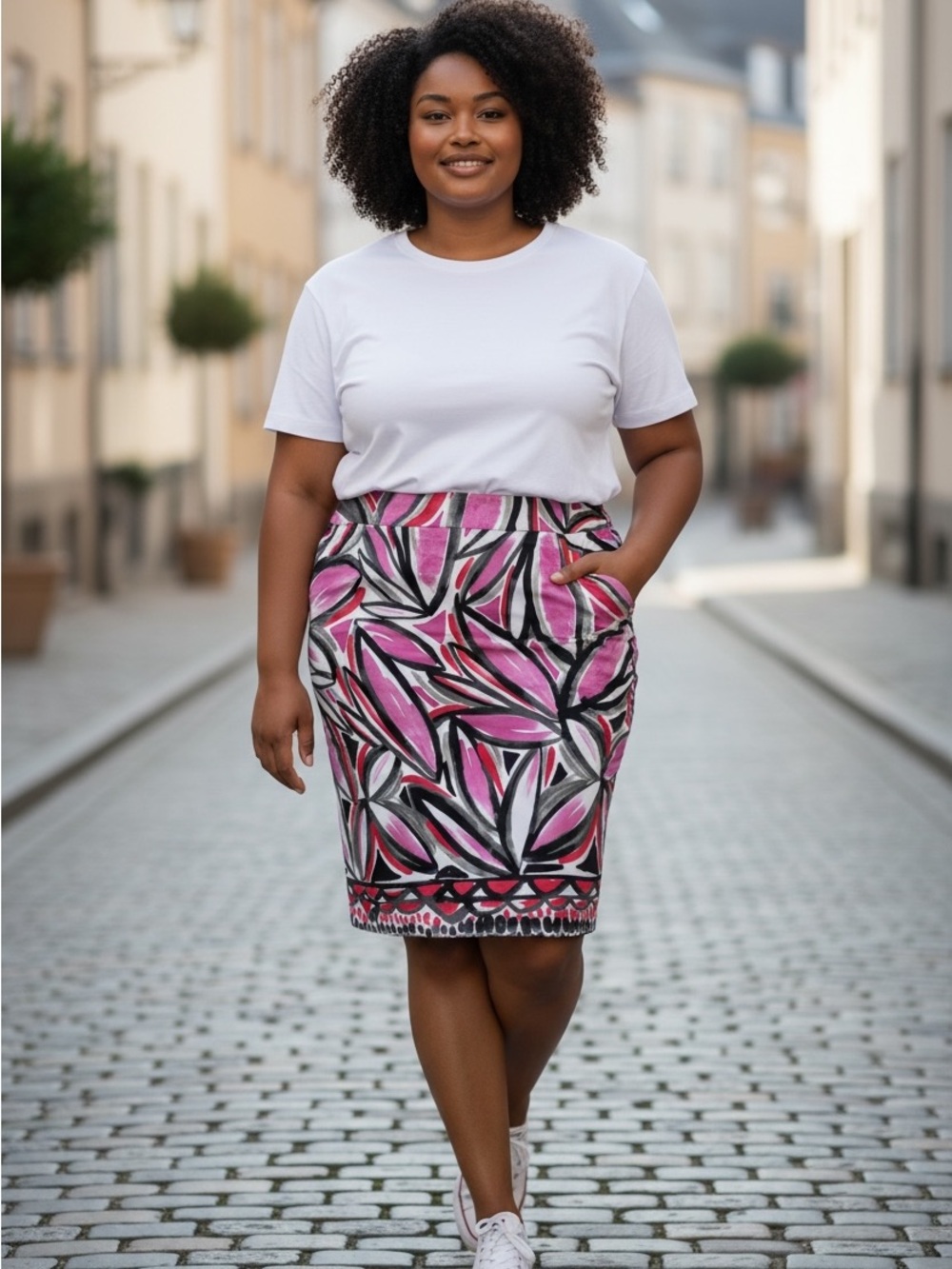 LEBEK  plus size Women’s Pink Floral  pencil  Skirt size 16